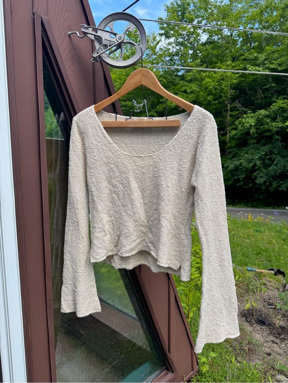 Cream Long Sleeve Textured Women's sweater